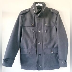 Express Men's Wool Blend Military Field Jacket/PeaCoat Black Medium